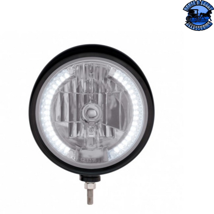 Dark Gray Black "Billet" Style Groove Headlight With Visor H4 Bulb With 34 White LED #32682 HEADLIGHT