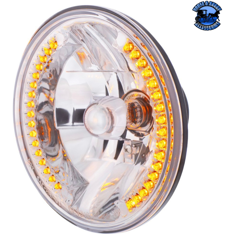 ULTRALIT - 7" CRYSTAL HEADLIGHT WITH 34 LED POSITION LIGHT (Choose Color) HEADLIGHT Amber,White Light Gray
