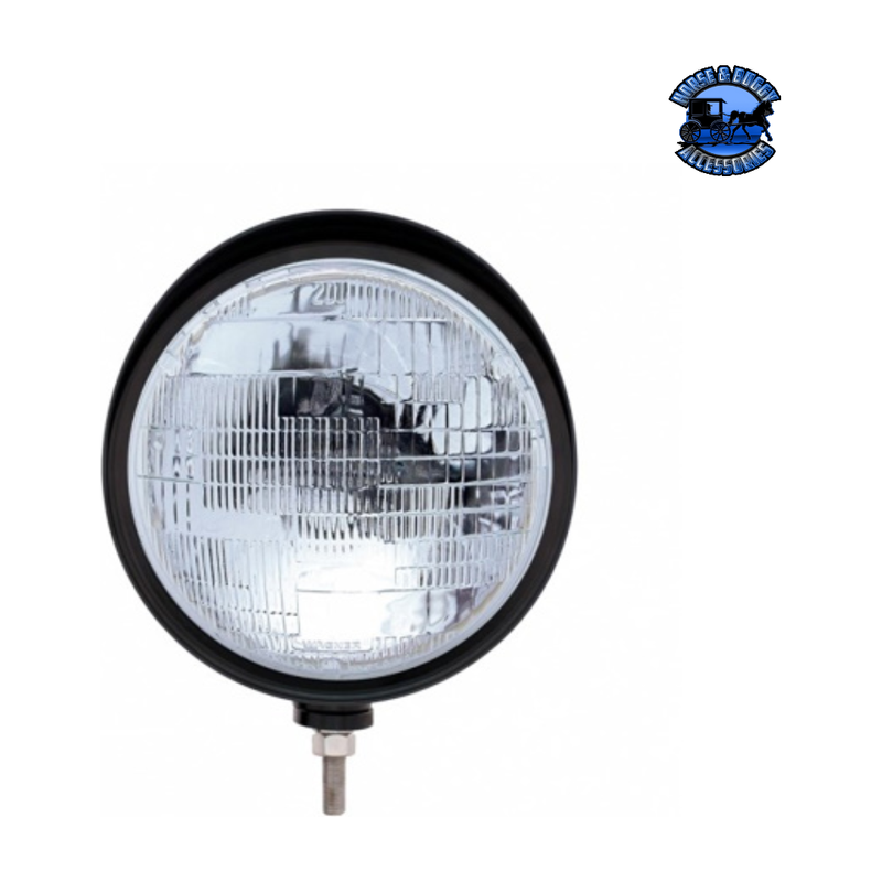 Black "Billet" Style Groove Headlight With Visor H6014 Bulb #32685 HEADLIGHT Light Steel Blue