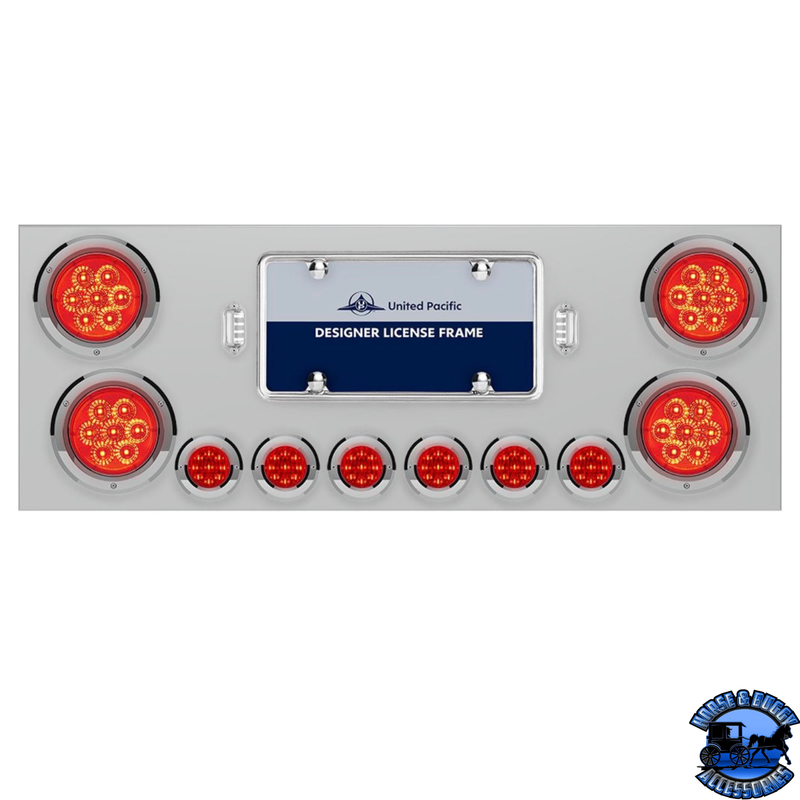 SS Rear Center Panel With 4X 7 LED 4" Reflector Lights & 6X 9 LED 2" Lights -Red LED & Lens #34666