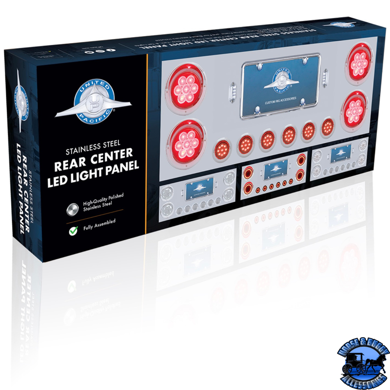 SS Rear Center Panel With 4X Red LED 4" Light & 6X Red LED 2" Light & Bezel -Clear Lens -Comp. Series #35083