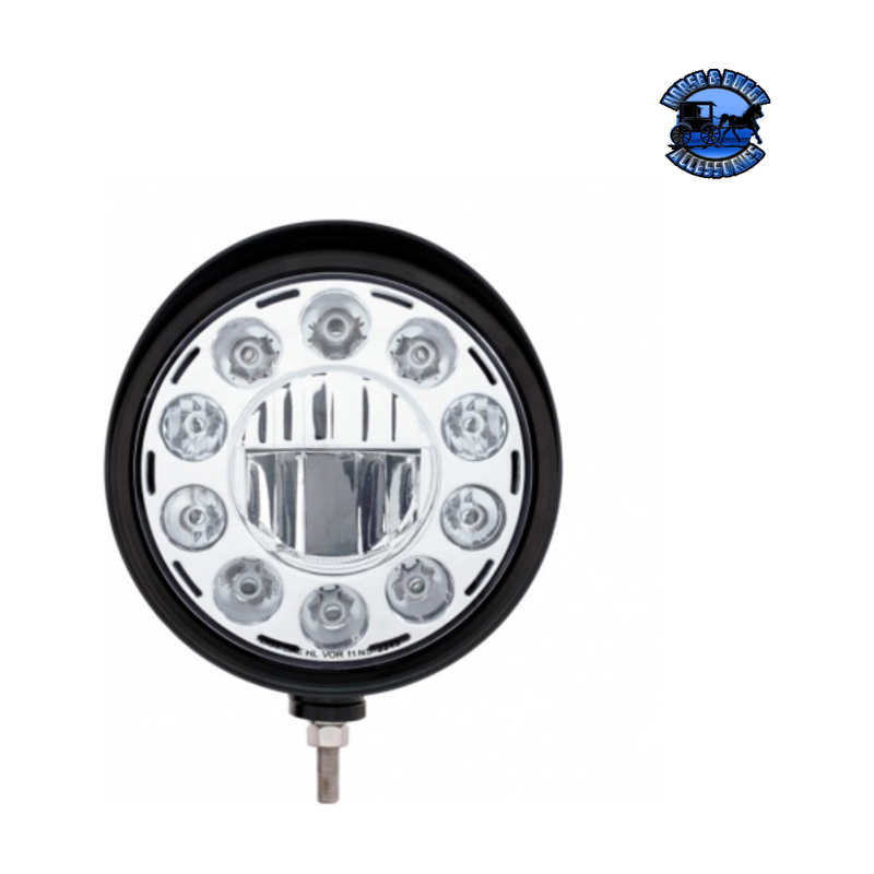 Black "Billet" Style Groove Headlight With Visor 11 LED Bulb - Chrome #32689 HEADLIGHT Black