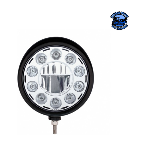 Black Black "Billet" Style Groove Headlight With Visor 11 LED Bulb - Chrome #32689 HEADLIGHT