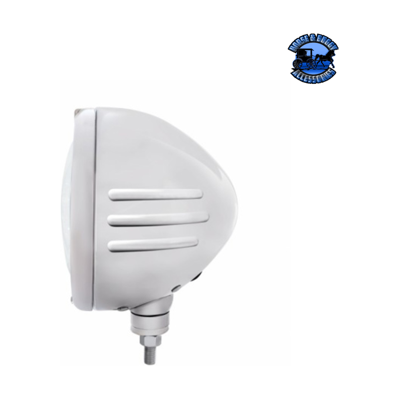 STAINLESS STEEL CLASSIC EMBOSSED STRIPE HEADLIGHT 11 LED BULB & DUAL MODE LED SIGNAL (Choose Color) universal headlight Amber,Clear Light Gray