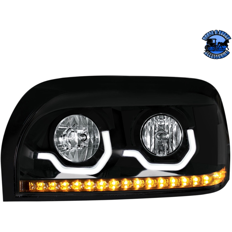 PROJECTION HEADLIGHT WITH LED TURN SIGNAL & LIGHT BAR FOR FREIGHTLINER CENTURY (Choose Color) (Choose Side) HEADLIGHT Black / Driver's Side Tan