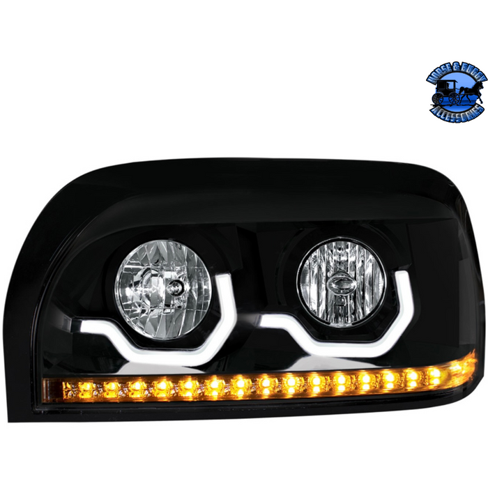 Tan PROJECTION HEADLIGHT WITH LED TURN SIGNAL & LIGHT BAR FOR FREIGHTLINER CENTURY (Choose Color) (Choose Side) HEADLIGHT Balck / Driver's Side