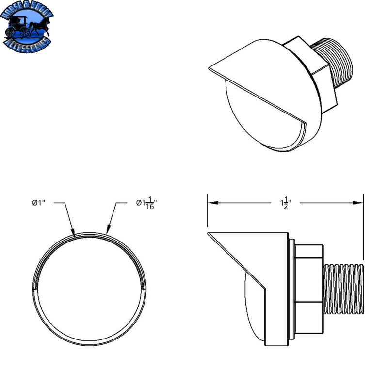 3 High Power LED 1" Light (Clearance/Marker) With Visor - Blue LED/Clear Lens #36906