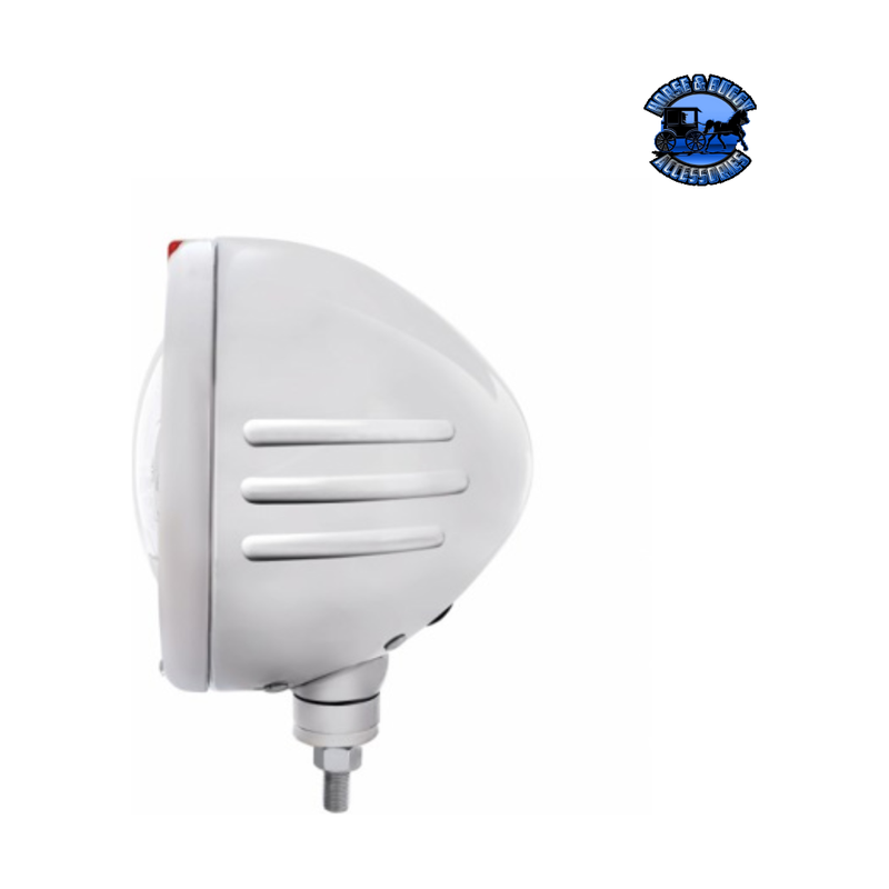 STAINLESS STEEL CLASSIC EMBOSSED STRIPE HEADLIGHT 5 LED BULB & DUAL MODE LED SIGNAL (Choose Color) universal headlight Amber,Clear Light Gray