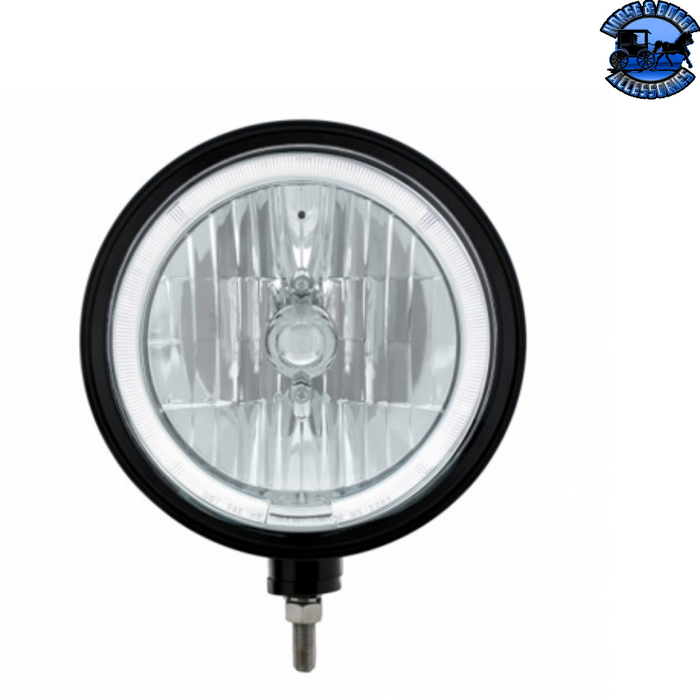 Gray Black "Billet" Style Groove Headlight 9007 Bulb With White LED Halo Rim #32670 HEADLIGHT