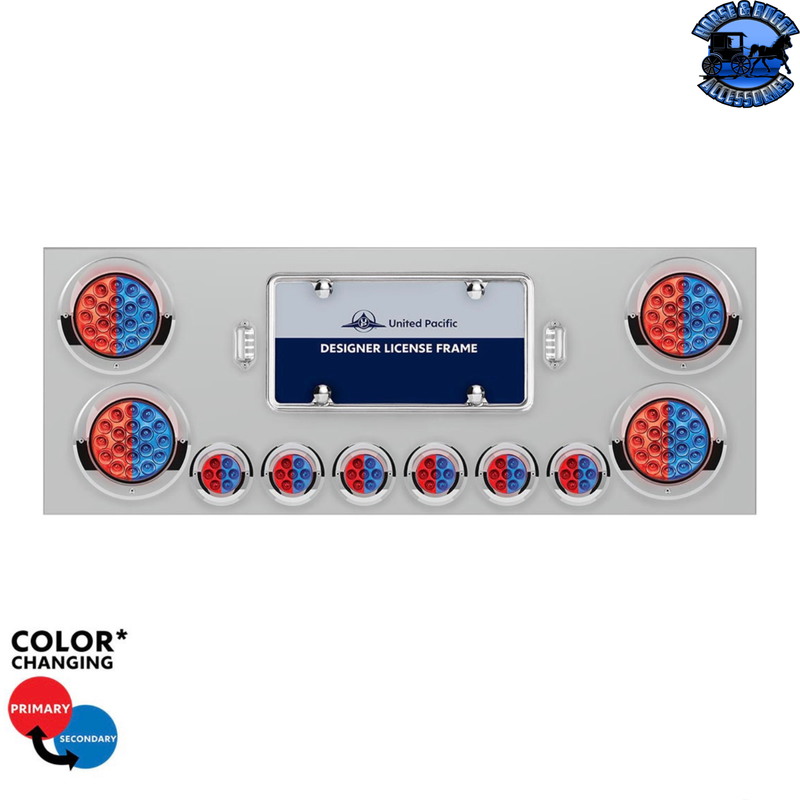 SS Rear Center Panel With 4X 19 LED 4" & 6X 7 LED 2" Double Fury Lights & Visors (Choose LED Color)