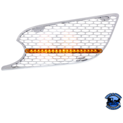CHROME AIR INTAKE GRILLE WITH REFLECTOR LED LIGHT FOR 2012-2021 PETERBILT 579 (Choose Lens Color) (Choose Side) Air Intake Amber / Driver' Side Light Gray