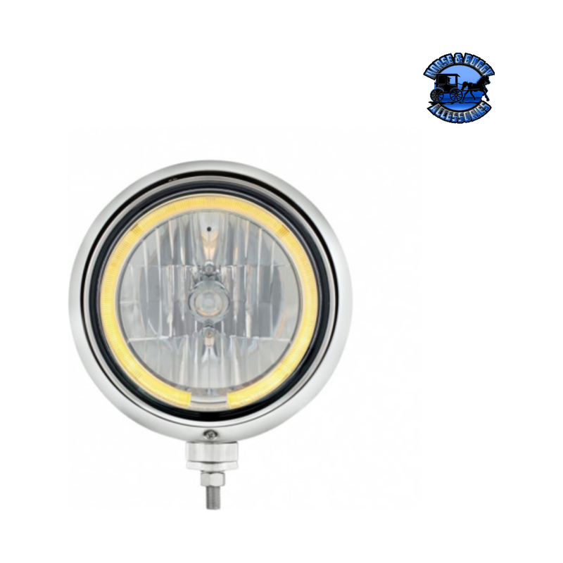 BLACK GUIDE HEADLIGHT 9007 BULB WITH LED HALO RIM (Choose Color) HEADLIGHT Amber Gray
