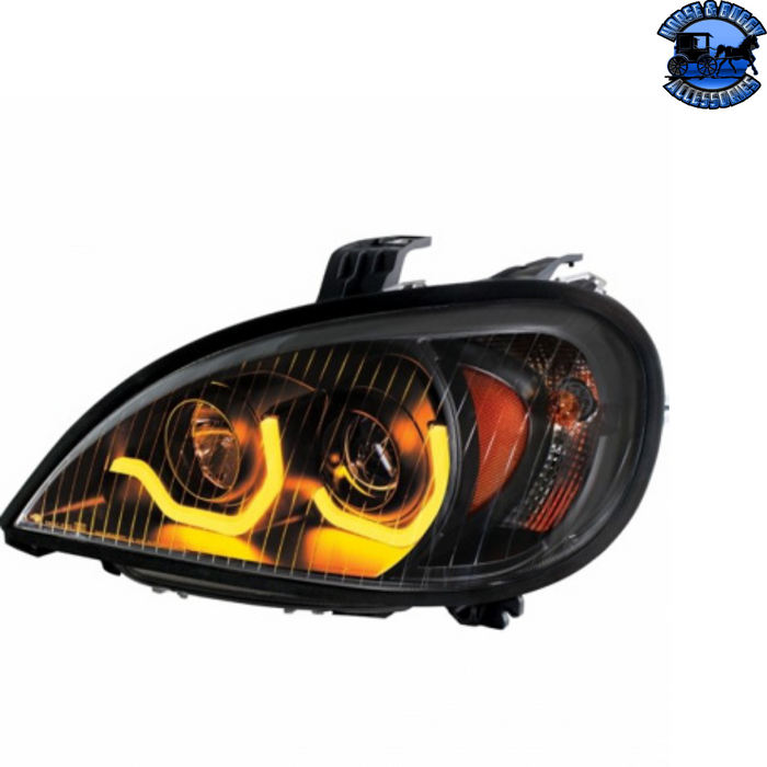 Black PROJECTION HEADLIGHT WITH DUAL FUNCTION LIGHT BAR FOR 2001-2020 FREIGHTLINER COLUMBIA (Choose Color) (Choose Side) HEADLIGHT Black / Driver's Side