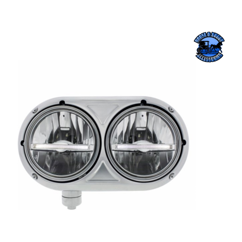 HEADLIGHT ASSEMBLY WITH 304 SS HOUSING & LED HEADLIGHTS W/LED POSITION LIGHT FOR PETERBILT 359 (Choose Color) (Choose Side) HEADLIGHT White / Driver's Side Gray