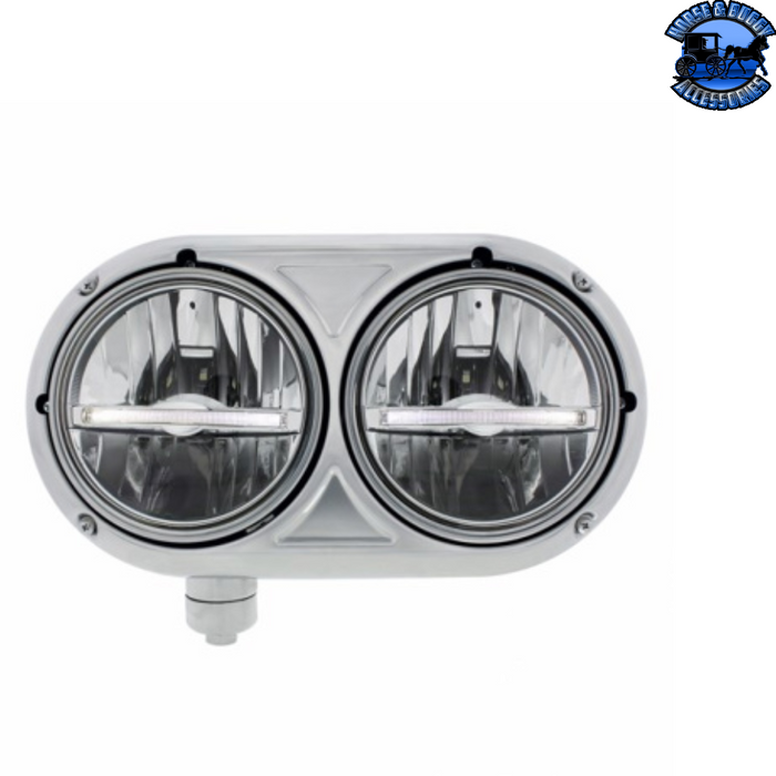 Gray HEADLIGHT ASSEMBLY WITH 304 SS HOUSING & LED HEADLIGHTS W/LED POSITION LIGHT FOR PETERBILT 359 (Choose Color) (Choose Side) HEADLIGHT White / Driver's Side