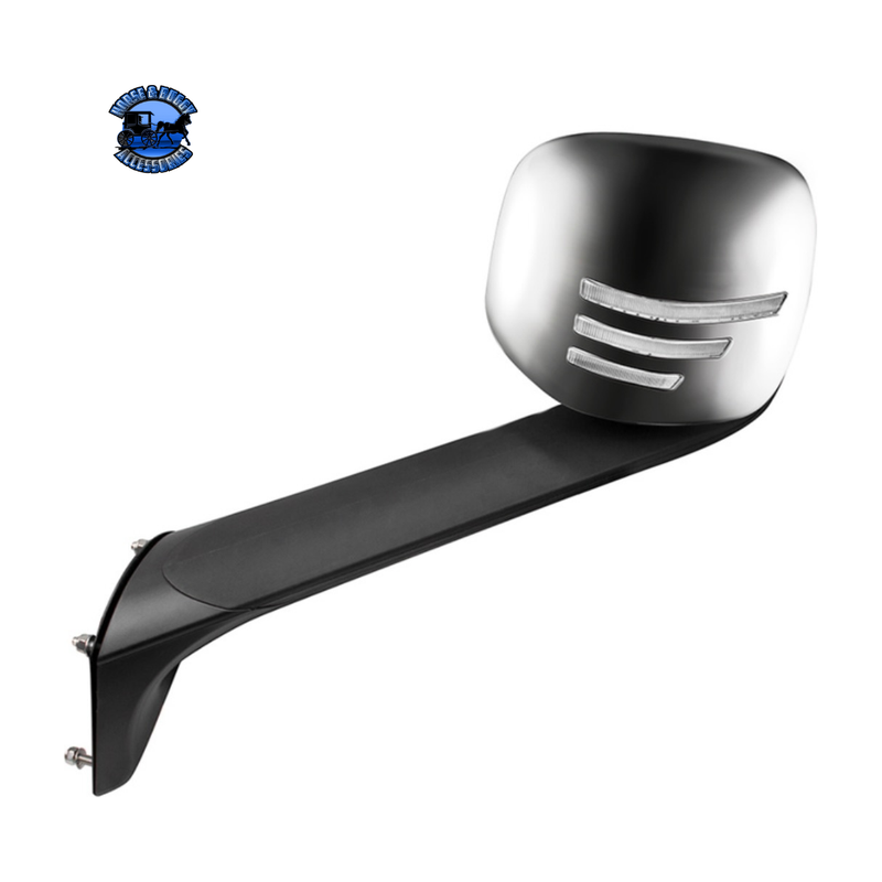 CHROME HOOD MIRROR ASSEMBLY W/ SEQUENTIAL LED LIGHTS FOR 2018-2024 FREIGHTLINER CASCADIA - HEATED (Choose Side) Mirror Driver's Side,Passenger's Side Dark Slate Gray