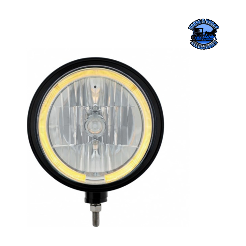 Black "Billet" Style Groove Headlight 9007 Bulb With Amber LED Halo Rim #32669 HEADLIGHT Gray