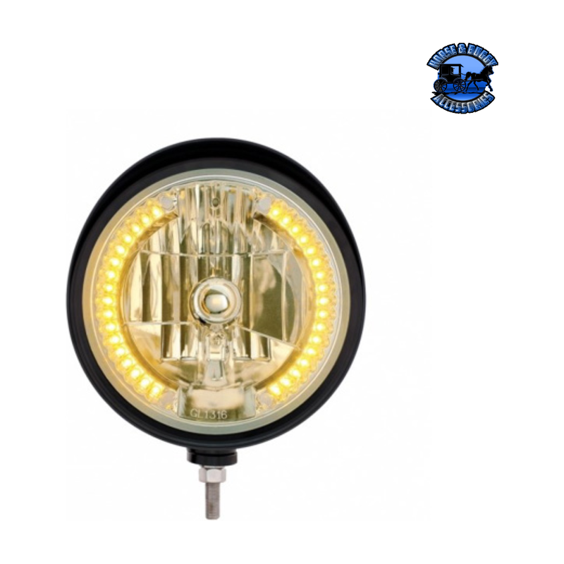 Black "Billet" Style Groove Headlight With Visor H4 Bulb With 34 Amber LED #32681 HEADLIGHT Tan