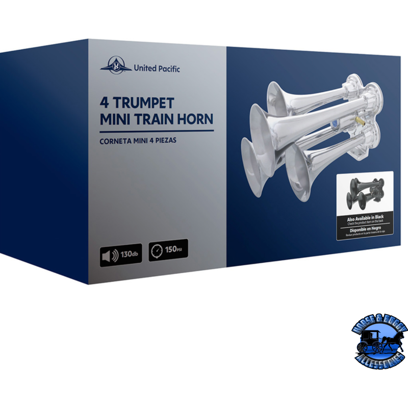 4 TRUMPET MINI TRAIN HORN (Choose Finish) TRAIN HORN Chrome,Black Dark Slate Gray