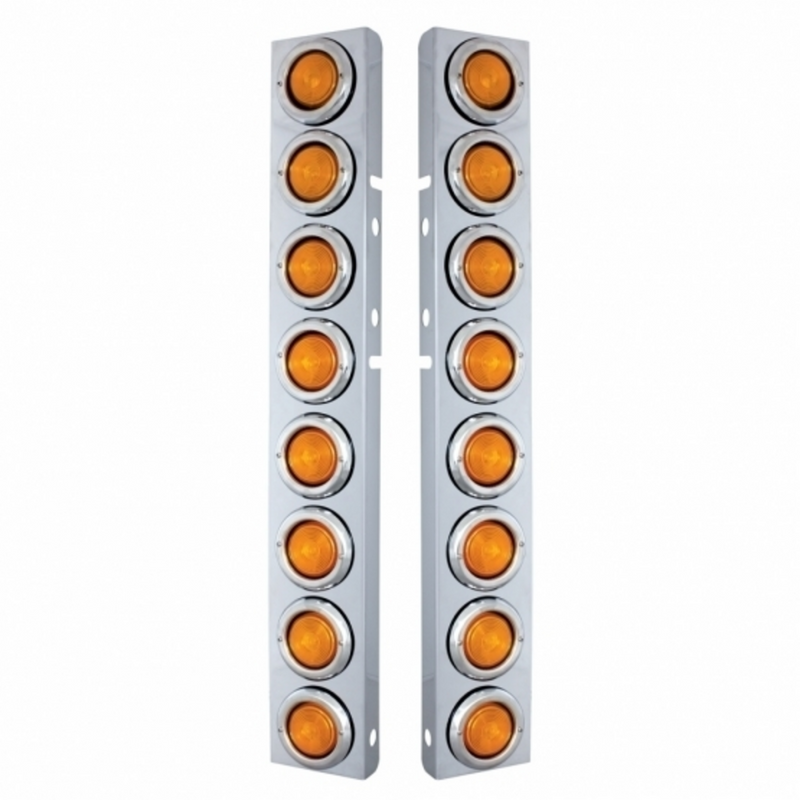 Front Air Cleaner Kit With Sixteen 2" Incandescent Flat Lights & Bezel For Peterbilt - Amber Lens