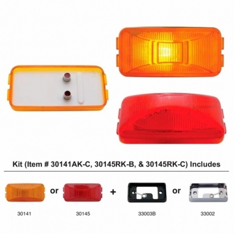 Rectangular Light Kit (Clearance/Marker) With Black Bracket - Red Lens (Bulk)