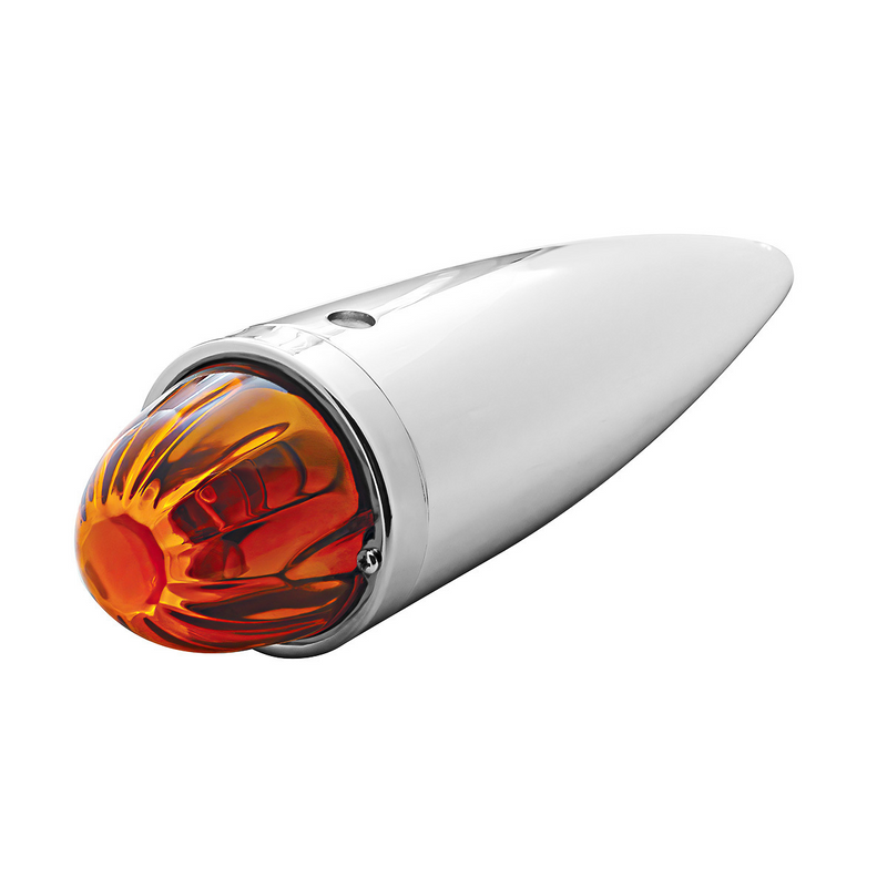 Chrome Die Cast Torpedo Cab Light With Watermelon Glass Lens & 1156 Bulb - Dark Amber