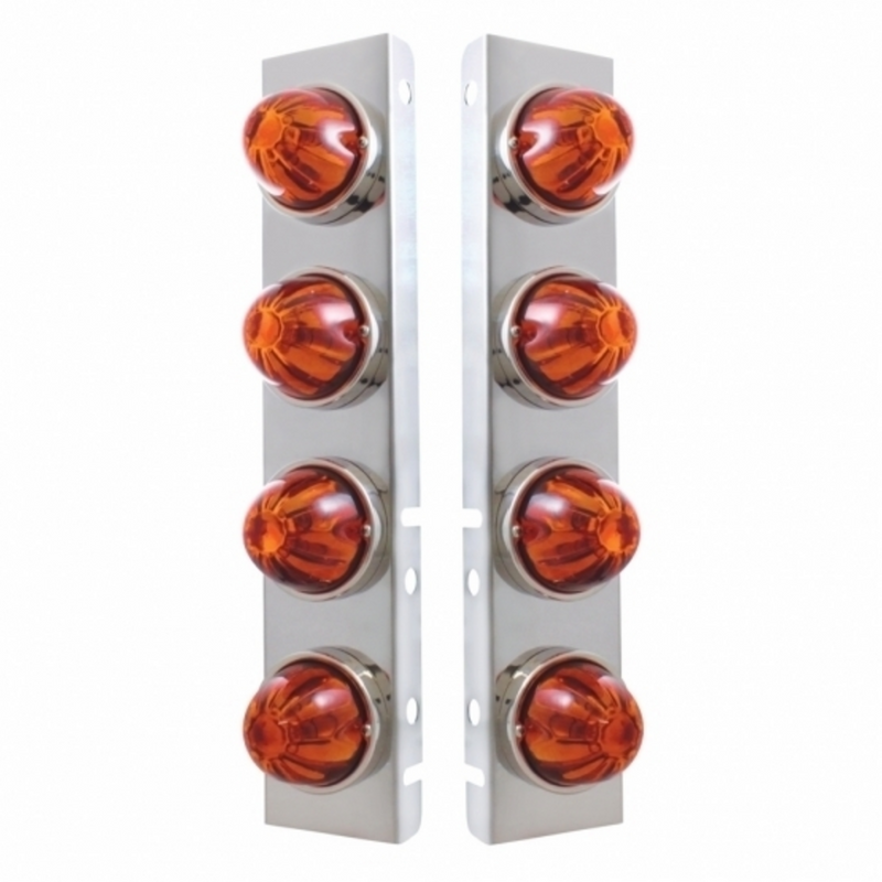 UP-30983 SS Front Air Cleaner Bracket With 8X Glass Watermelon Lights & SS Bezels For Peterbilt-Dark Amber Lens