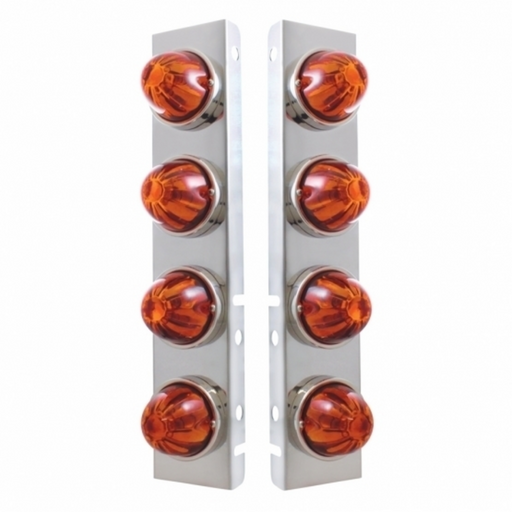 UP-30983 SS Front Air Cleaner Bracket With 8X Glass Watermelon Lights & SS Bezels For Peterbilt-Dark Amber Lens