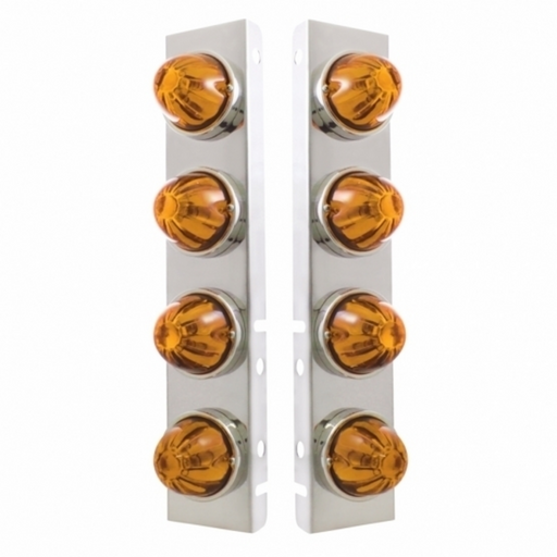 UP-30985 SS Front Air Cleaner Bracket With 8X Glass Watermelon Lights & SS Bezels For Peterbilt-Amber Lens