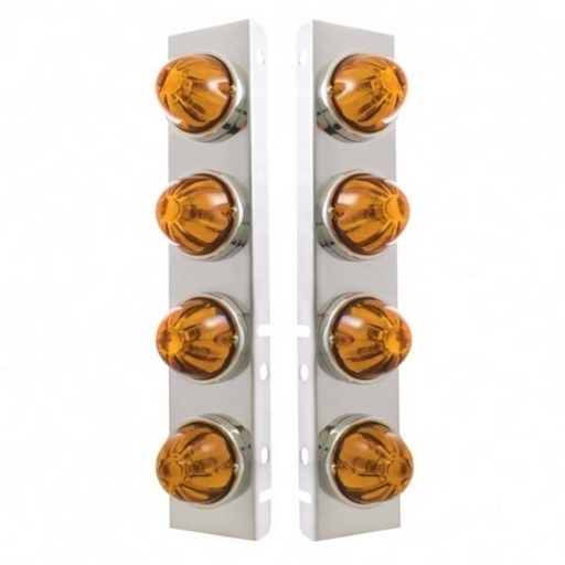 UP-30985 SS Front Air Cleaner Bracket With 8X Glass Watermelon Lights & SS Bezels For Peterbilt-Amber Lens