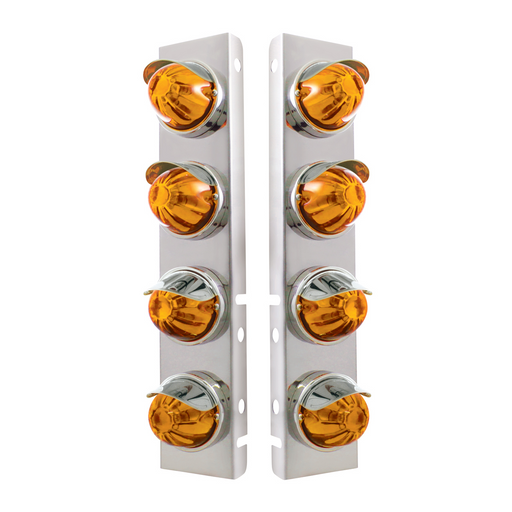 UP-30986 SS Front Air Cleaner Bracket With 8X Glass Watermelon Lights & SS Visors For Peterbilt -Amber Lens