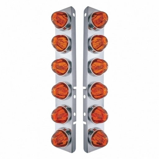 UP-30996 SS Front Air Cleaner Bracket With 12X Glass Watermelon Lights & SS Bezels For Peterbilt-Dark Amber Lens