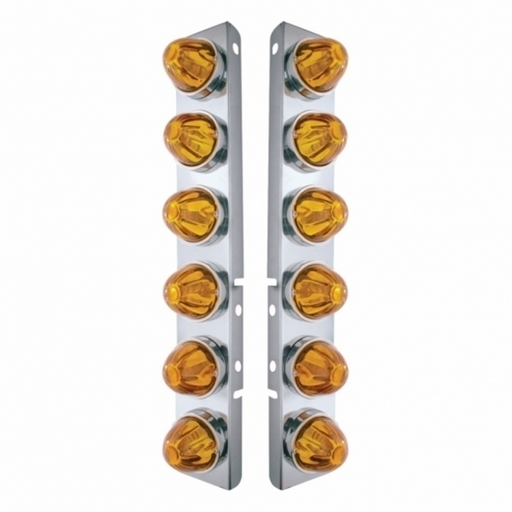 UP-30998 SS Front Air Cleaner Bracket With 12X Glass Watermelon Lights & SS Bezels For Peterbilt-Amber Lens