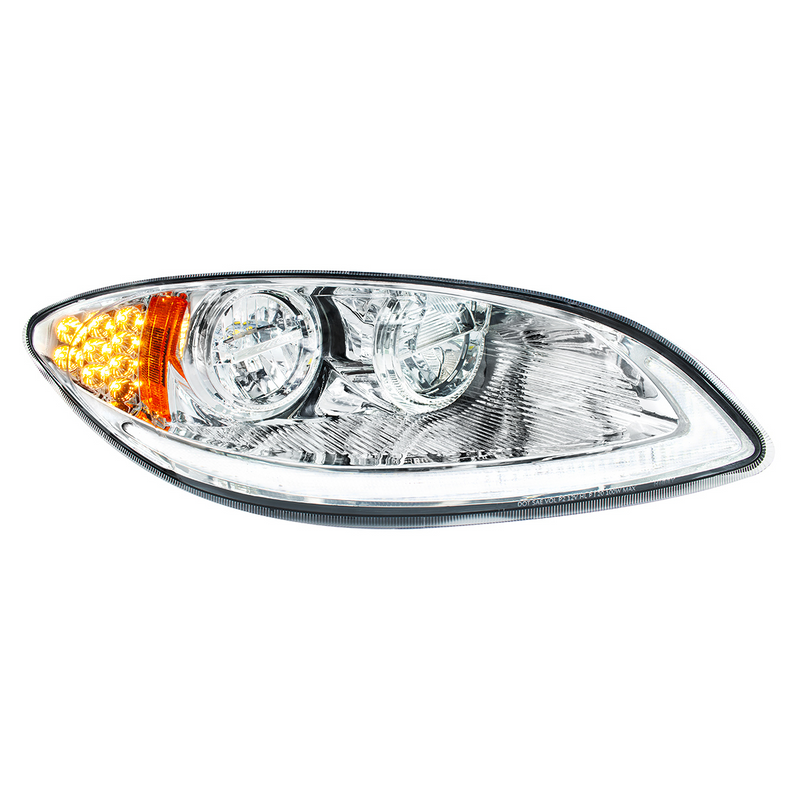 Chrome LED Headlight With LED Light Bar & Turn Signal For 2006-2017 International Prostar-Passenger