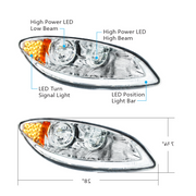 Chrome LED Headlight With LED Light Bar & Turn Signal For 2006-2017 International Prostar-Passenger