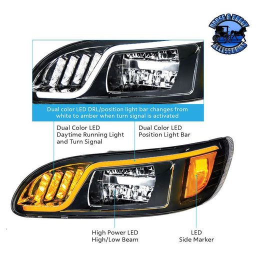 Pale Goldenrod All LED Blackout Headlights Dual LED Turn Signal 2005-2015 PB-386,1999-2010 387 up-31073 - up-31074 HEADLIGHT Driver's Side,Passenger's Side