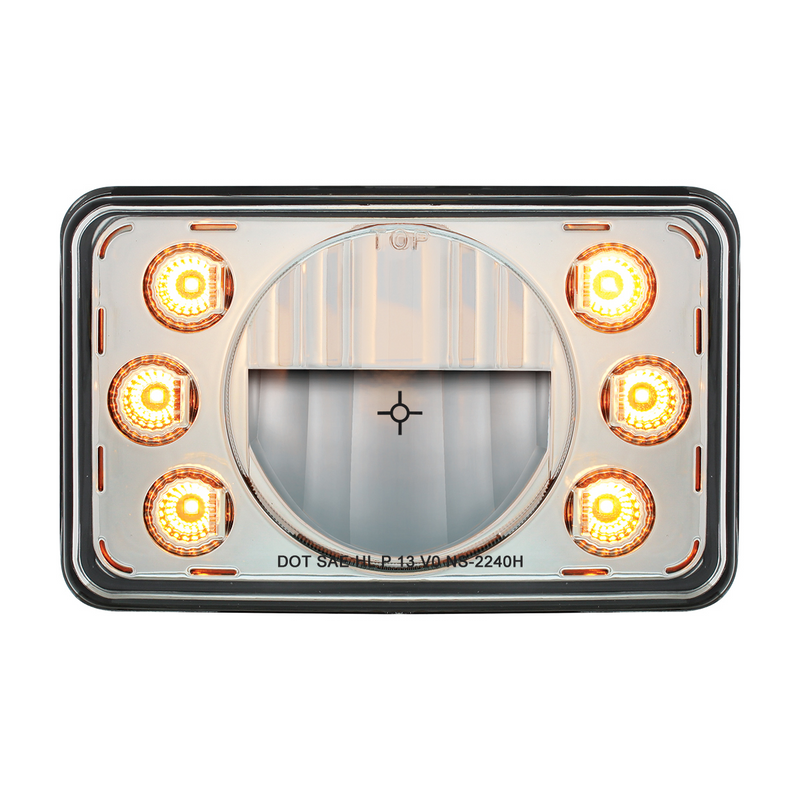 LED 4" X 6" Headlight w/ Dual Function 6 Amber LED Position Lights - High Beam