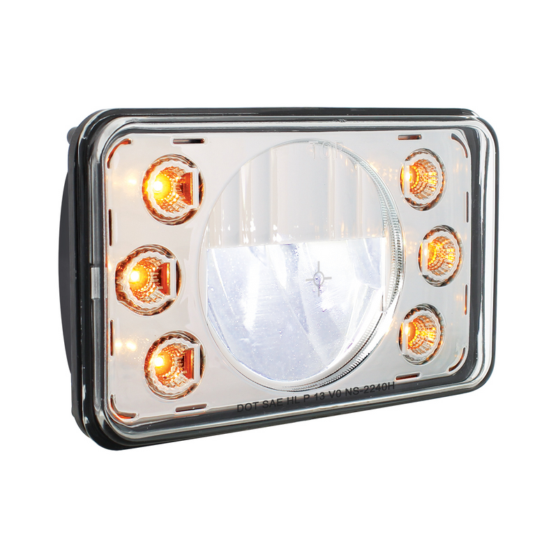 LED 4" X 6" Headlight w/ Dual Function 6 Amber LED Position Lights - High Beam