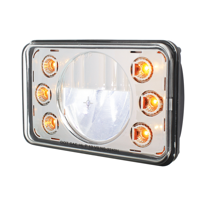 LED 4" X 6" Headlight w/ Dual Function 6 Amber LED Position Lights - High Beam