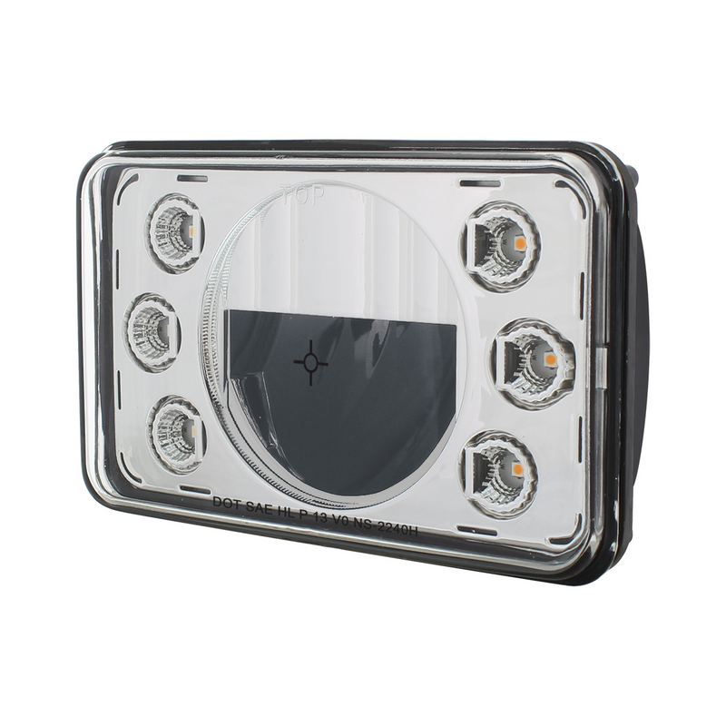 LED 4" X 6" Headlight w/ Dual Function 6 Amber LED Position Lights - High Beam