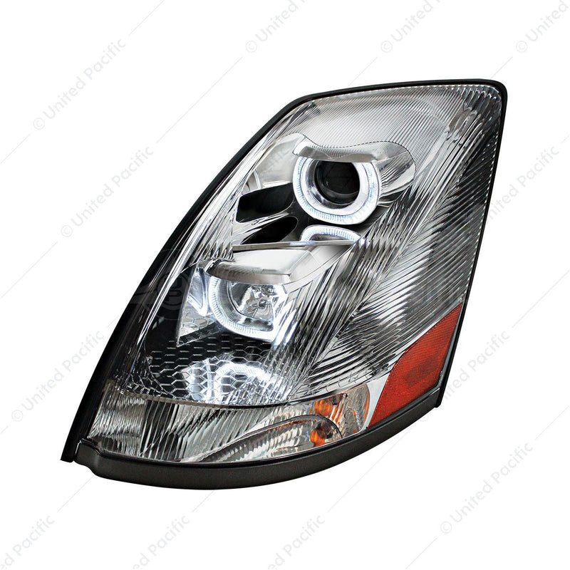 Chrome Projection Headlight with White LED Light Bar For 2003-2017 Volvo VN/VNL
