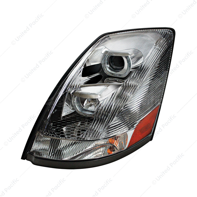 Chrome Projection Headlight with White LED Light Bar For 2003-2017 Volvo VN/VNL