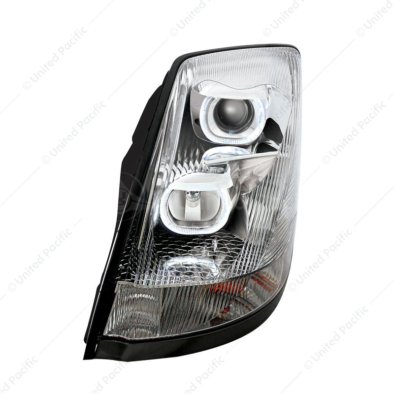 Chrome Projection Headlight with White LED Light Bar For 2003-2017 Volvo VN/VNL