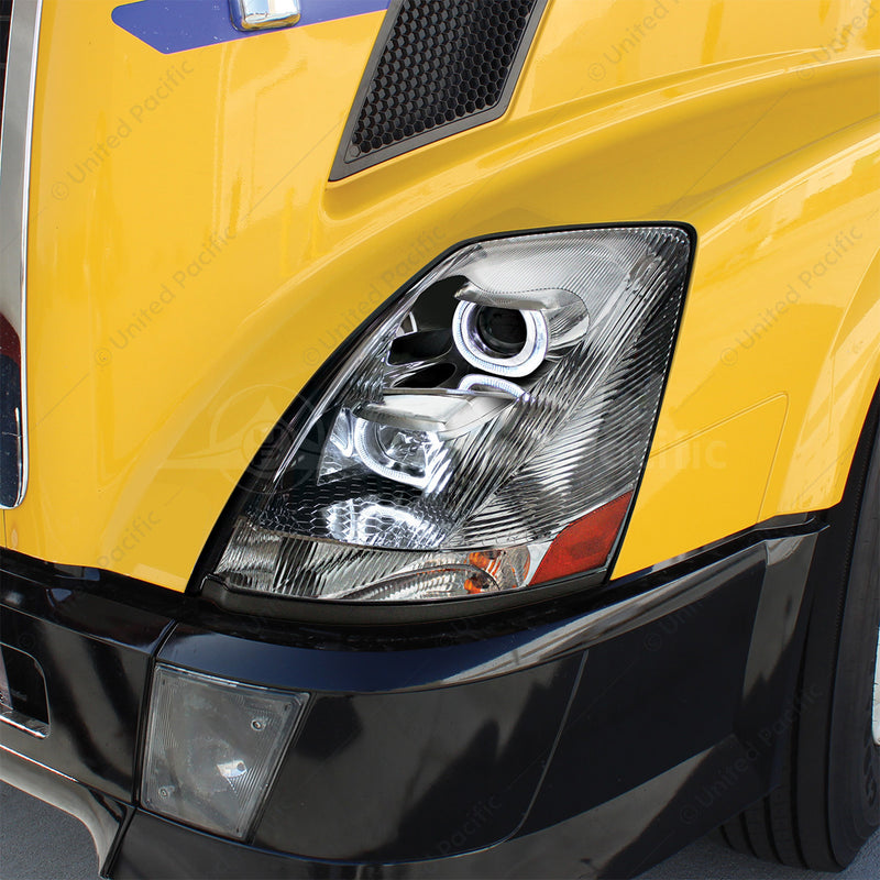 Chrome Projection Headlight with White LED Light Bar For 2003-2017 Volvo VN/VNL