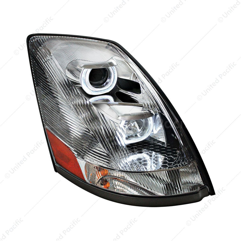 Chrome Projection Headlight with White LED Light Bar For 2003-2017 Volvo VN/VNL
