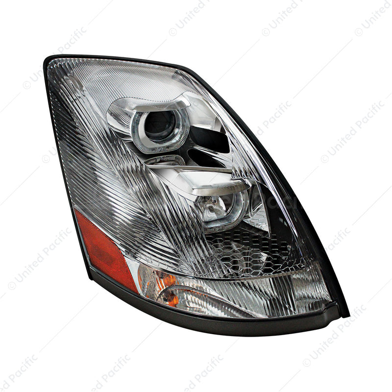 Chrome Projection Headlight with White LED Light Bar For 2003-2017 Volvo VN/VNL