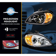 Chrome Projection Headlight Set For 2001-2020 Freightliner Columbia (Pair)