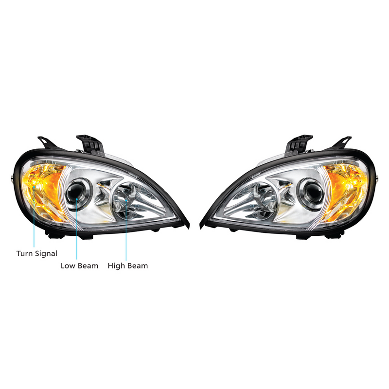 Chrome Projection Headlight Set For 2001-2020 Freightliner Columbia (Pair)