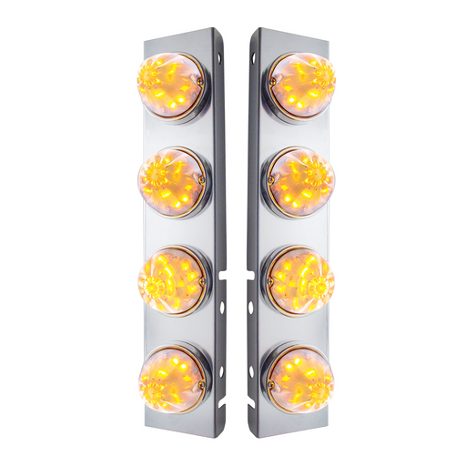 UP-31975 SS Front Air Cleaner Bracket With 8X 17 LED Watermelon Lights & SS Bezels For Peterbilt -Amber LED/Clear Lens (Pair)