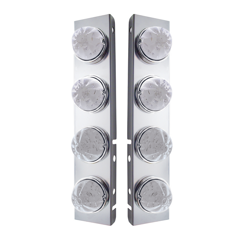 UP-31975 SS Front Air Cleaner Bracket With 8X 17 LED Watermelon Lights & SS Bezels For Peterbilt -Amber LED/Clear Lens (Pair)